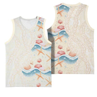 Beige Hawaii Lei Seashells Starfish Basketball Jersey Sandy Sylized - Polynesian Pride