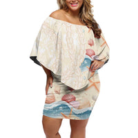 Beige Hawaii Lei Seashells Starfish Family Matching Off Shoulder Short Dress and Hawaiian Shirt Sandy Sylized - Polynesian Pride