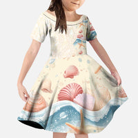 Beige Hawaii Lei Seashells Starfish Family Matching Short Sleeve Bodycon Dress and Hawaiian Shirt Sandy Sylized - Polynesian Pride