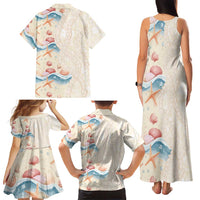 Beige Hawaii Lei Seashells Starfish Family Matching Tank Maxi Dress and Hawaiian Shirt Sandy Sylized - Polynesian Pride