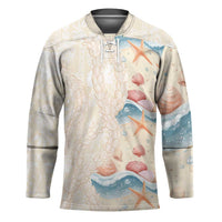 Beige Hawaii Lei Seashells Starfish Hockey Jersey Sandy Sylized - Polynesian Pride