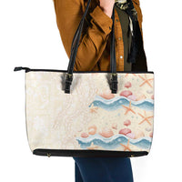 Beige Hawaii Lei Seashells Starfish Leather Tote Bag Sandy Sylized LT01 - Polynesian Pride