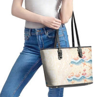 Beige Hawaii Lei Seashells Starfish Leather Tote Bag Sandy Sylized LT01 - Polynesian Pride