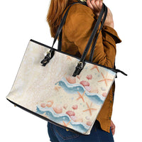 Beige Hawaii Lei Seashells Starfish Leather Tote Bag Sandy Sylized LT01 - Polynesian Pride