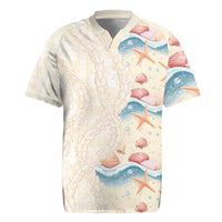 Beige Hawaii Lei Seashells Starfish Rugby Jersey Sandy Sylized - Polynesian Pride