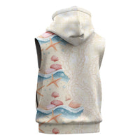 Beige Hawaii Lei Seashells Starfish Sleeveless Hoodie Sandy Sylized - Polynesian Pride