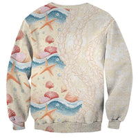 Beige Hawaii Lei Seashells Starfish Sweatshirt Sandy Sylized - Polynesian Pride