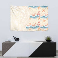 Beige Hawaii Lei Seashells Starfish Tapestry Sandy Sylized - Polynesian Pride