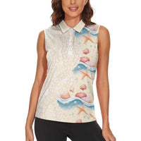 Beige Hawaii Lei Seashells Starfish Women Sleeveless Polo Shirt Sandy Sylized - Polynesian Pride