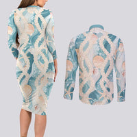 Hawaii Lei Seashells Starfish Couples Matching Long Sleeve Bodycon Dress and Long Sleeve Button Shirt Fresh Summer Vibe - Polynesian Pride