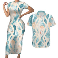 Hawaii Lei Seashells Starfish Couples Matching Short Sleeve Bodycon Dress and Hawaiian Shirt Fresh Summer Vibe - Polynesian Pride