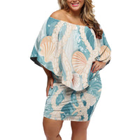 Hawaii Lei Seashells Starfish Off Shoulder Short Dress Fresh Summer Vibe LT01 Women Blue - Polynesian Pride