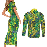 Hawaii Summer Tropical Leaves Couples Matching Short Sleeve Bodycon Dress and Long Sleeve Button Shirt - Polynesian Pride
