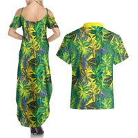 Hawaii Summer Tropical Leaves Couples Matching Summer Maxi Dress and Hawaiian Shirt - Polynesian Pride