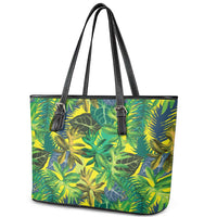 Hawaii Summer Tropical Leaves Leather Tote Bag - Polynesian Pride