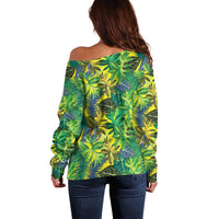 Hawaii Summer Tropical Leaves Off Shoulder Sweater - Polynesian Pride