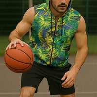 Hawaii Summer Tropical Leaves Sleeveless Zip Hoodie - Polynesian Pride