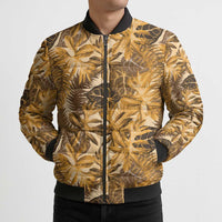 Hawaii Gold Tropical Leaves Bomber Puffer Jacket - Polynesian Pride