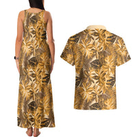 Hawaii Gold Tropical Leaves Couples Matching Tank Maxi Dress and Hawaiian Shirt - Polynesian Pride
