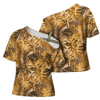 Hawaii Gold Tropical Leaves Cross Shoulder Shirt - Polynesian Pride