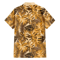 Hawaii Gold Tropical Leaves Family Matching Long Sleeve Bodycon Dress and Hawaiian Shirt - Polynesian Pride