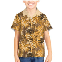 Hawaii Gold Tropical Leaves Family Matching Mermaid Dress and Hawaiian Shirt - Polynesian Pride