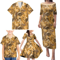 Hawaii Gold Tropical Leaves Family Matching Puletasi and Hawaiian Shirt LT01 - Polynesian Pride