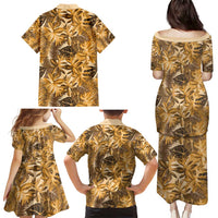 Hawaii Gold Tropical Leaves Family Matching Puletasi and Hawaiian Shirt LT01 - Polynesian Pride