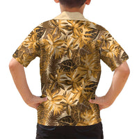 Hawaii Gold Tropical Leaves Family Matching Summer Maxi Dress and Hawaiian Shirt - Polynesian Pride