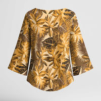 Hawaii Gold Tropical Leaves Kimono Sleeve Blouse - Polynesian Pride