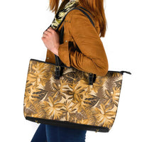 Hawaii Gold Tropical Leaves Leather Tote Bag LT01 Gold - Polynesian Pride