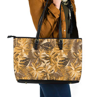 Hawaii Gold Tropical Leaves Leather Tote Bag LT01 - Polynesian Pride