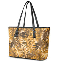 Hawaii Gold Tropical Leaves Leather Tote Bag LT01 - Polynesian Pride