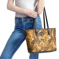 Hawaii Gold Tropical Leaves Leather Tote Bag LT01 - Polynesian Pride