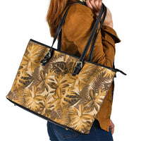 Hawaii Gold Tropical Leaves Leather Tote Bag LT01 - Polynesian Pride