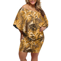 Hawaii Gold Tropical Leaves Off Shoulder Short Dress - Polynesian Pride