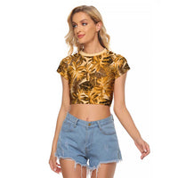 Hawaii Gold Tropical Leaves Raglan Cropped T Shirt - Polynesian Pride