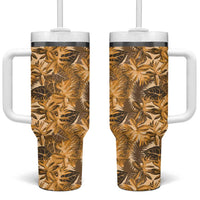 Hawaii Gold Tropical Leaves Tumbler With Handle - Polynesian Pride