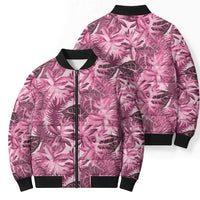 Hawaii Pink Tropical Leaves Bomber Puffer Jacket - Polynesian Pride