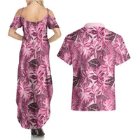 Hawaii Pink Tropical Leaves Couples Matching Summer Maxi Dress and Hawaiian Shirt - Polynesian Pride