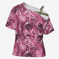 Hawaii Pink Tropical Leaves Cross Shoulder Shirt LT01 Female Pink - Polynesian Pride