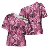 Hawaii Pink Tropical Leaves Cross Shoulder Shirt LT01 - Polynesian Pride
