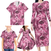 Hawaii Pink Tropical Leaves Family Matching Long Sleeve Bodycon Dress and Hawaiian Shirt - Polynesian Pride