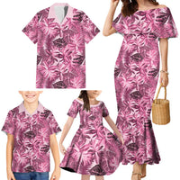 Hawaii Pink Tropical Leaves Family Matching Mermaid Dress and Hawaiian Shirt - Polynesian Pride
