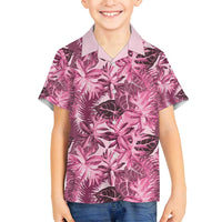 Hawaii Pink Tropical Leaves Family Matching Off Shoulder Short Dress and Hawaiian Shirt - Polynesian Pride