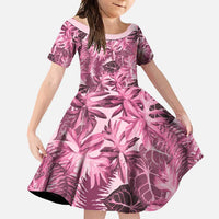 Hawaii Pink Tropical Leaves Family Matching Summer Maxi Dress and Hawaiian Shirt LT01 Daughter's Dress Pink - Polynesian Pride