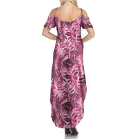Hawaii Pink Tropical Leaves Family Matching Summer Maxi Dress and Hawaiian Shirt LT01 - Polynesian Pride