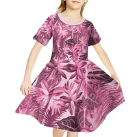 Hawaii Pink Tropical Leaves Kid Short Sleeve Dress - Polynesian Pride