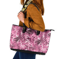Hawaii Pink Tropical Leaves Leather Tote Bag LT01 Pink - Polynesian Pride