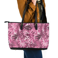 Hawaii Pink Tropical Leaves Leather Tote Bag LT01 - Polynesian Pride